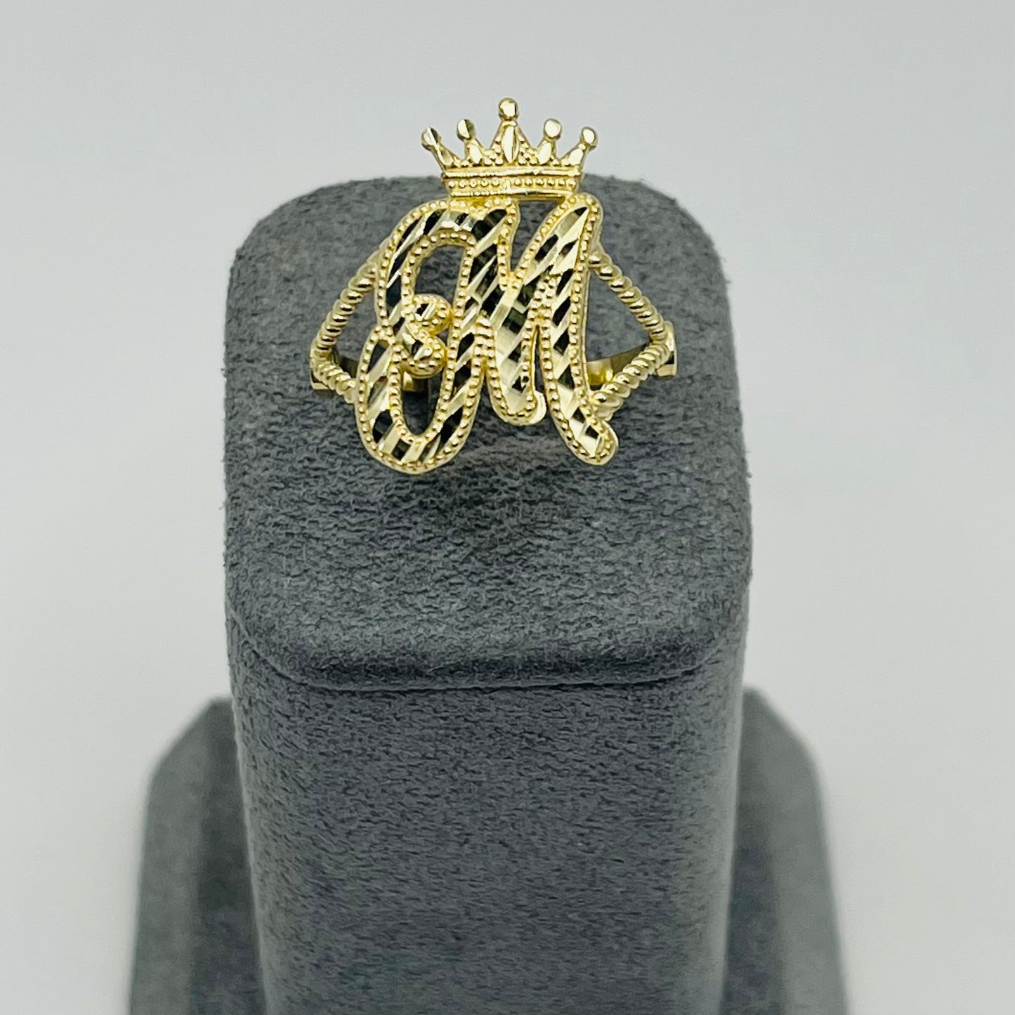 10k Gold Diamond Cut Initial with Crown Ring