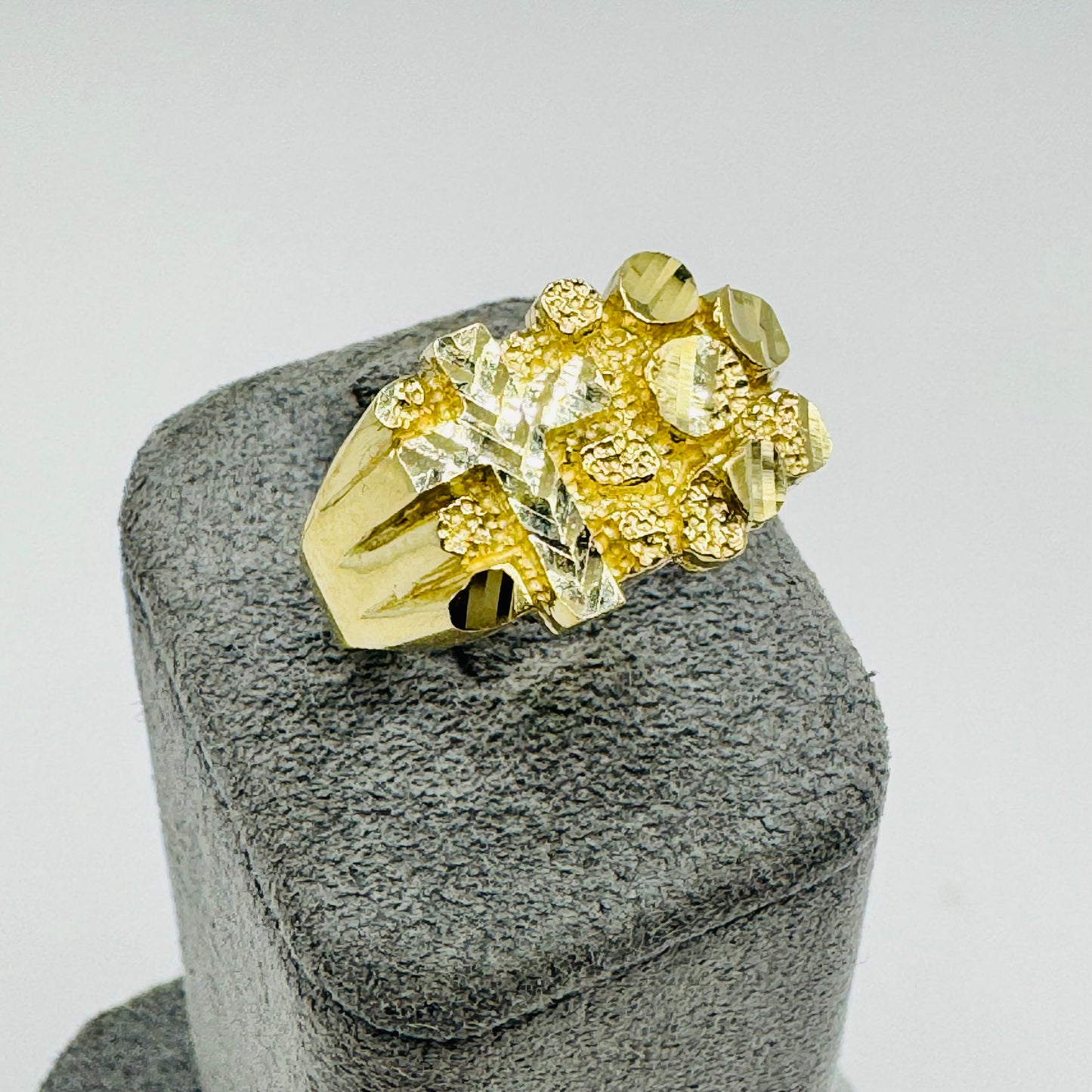 10K Gold Nugget Ring with Cross