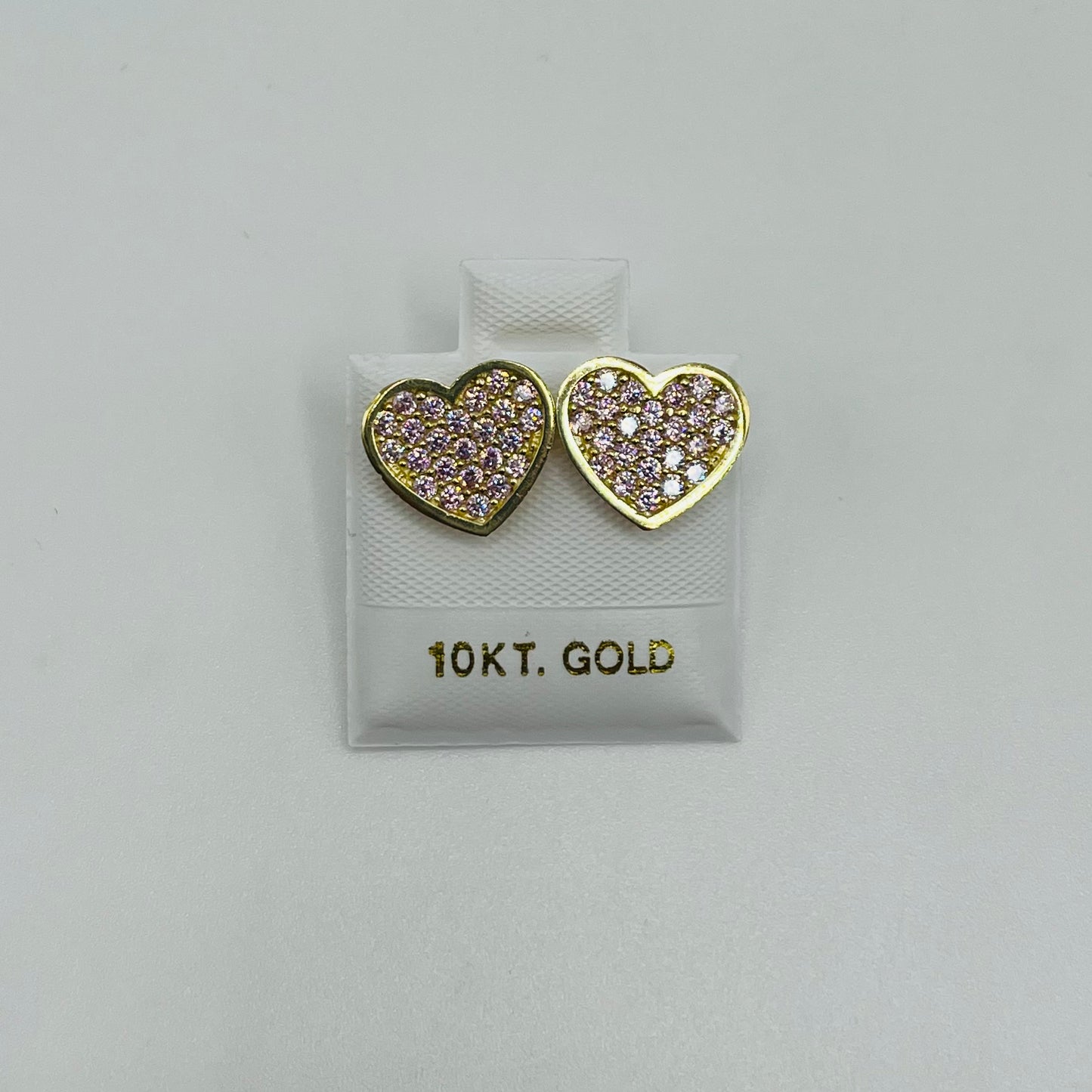 10K Gold Pink CZ Flat Heart Earrings (12mm)