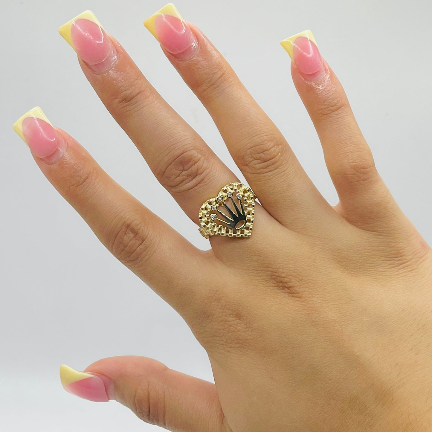 10k Gold Rx Heart CZ Crown Rx Band Ring