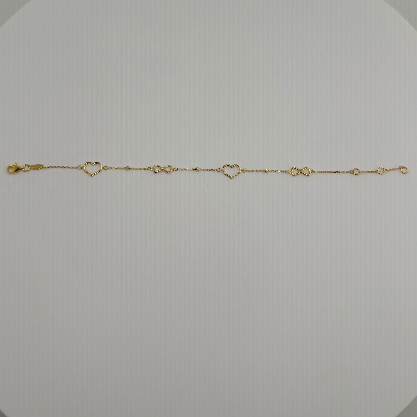 10k Gold Heart & Bow Bracelet 8”