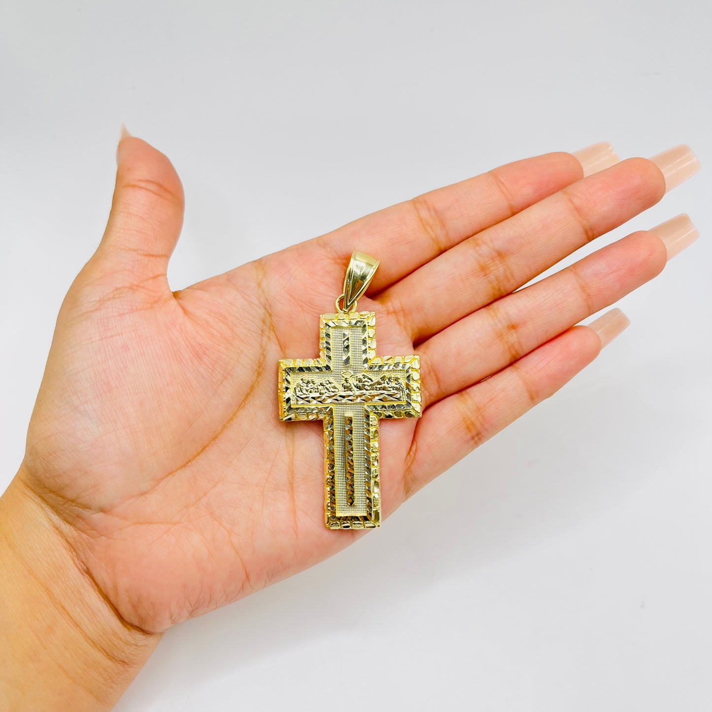 10k Gold Nugget Last Supper Cross (L)