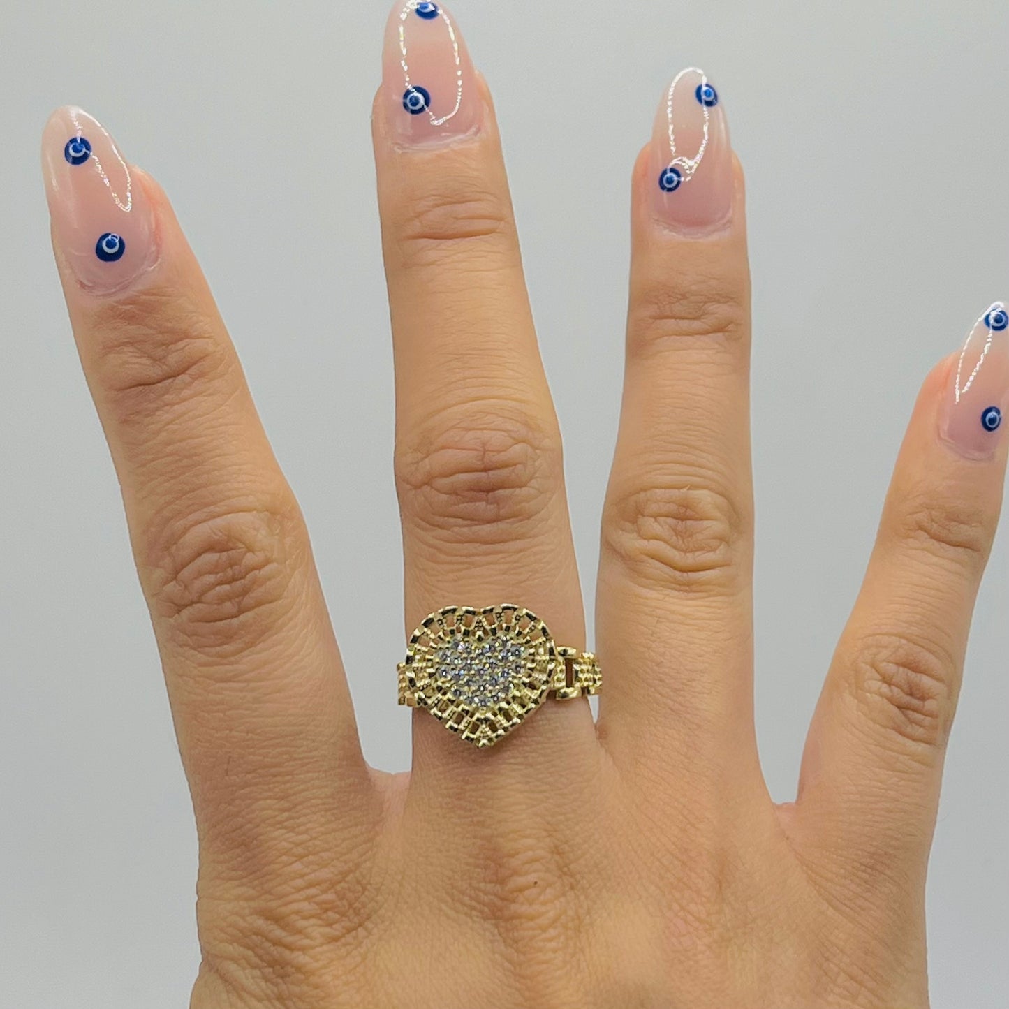 10K Gold Flat RX Heart Ring with CZ White