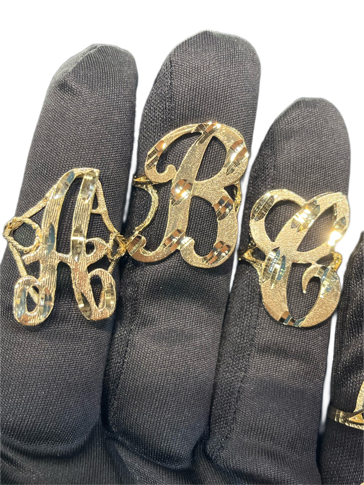 10K Gold Large Diamond Cut Initial Ring