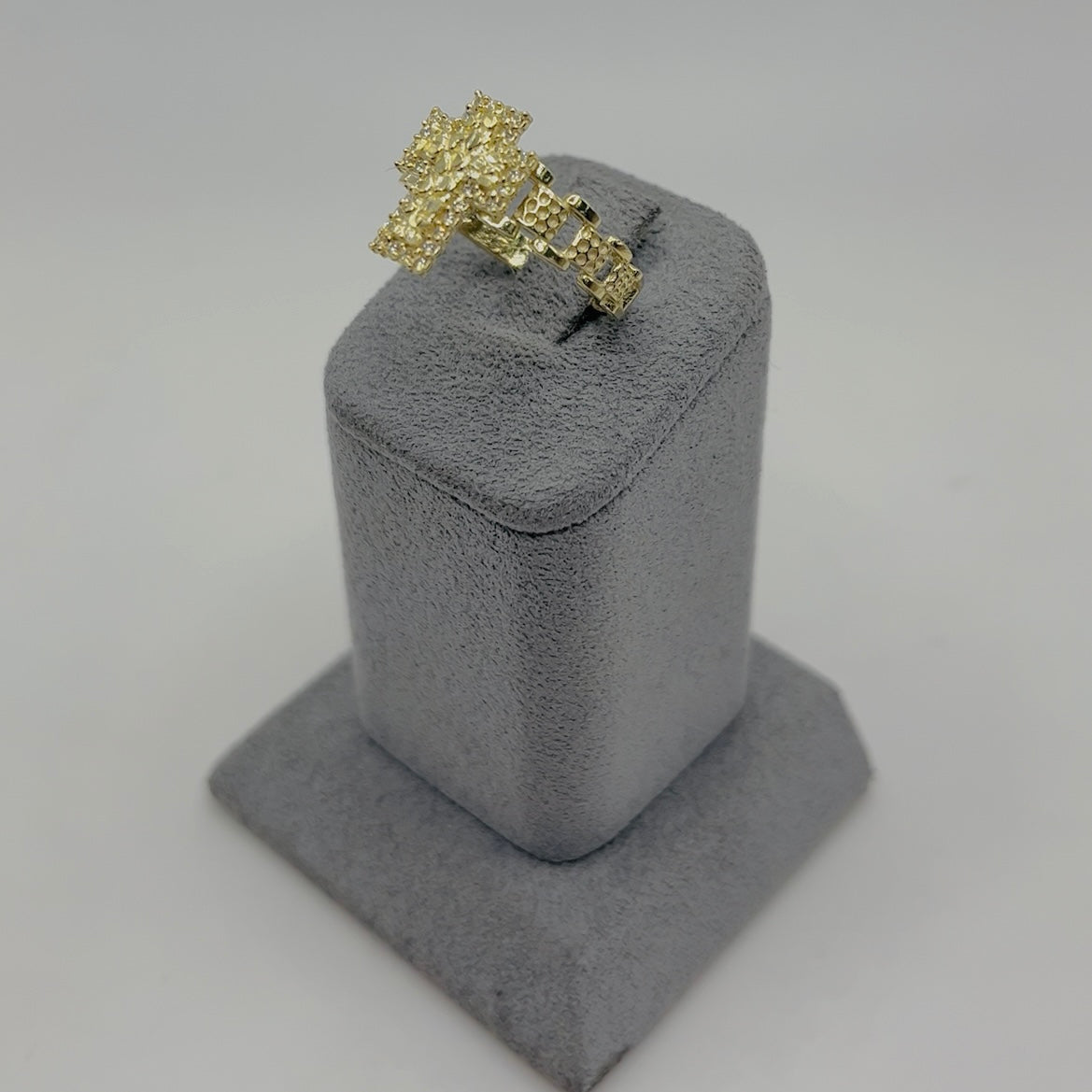 10k Nugget Cz Rx Cross Ring