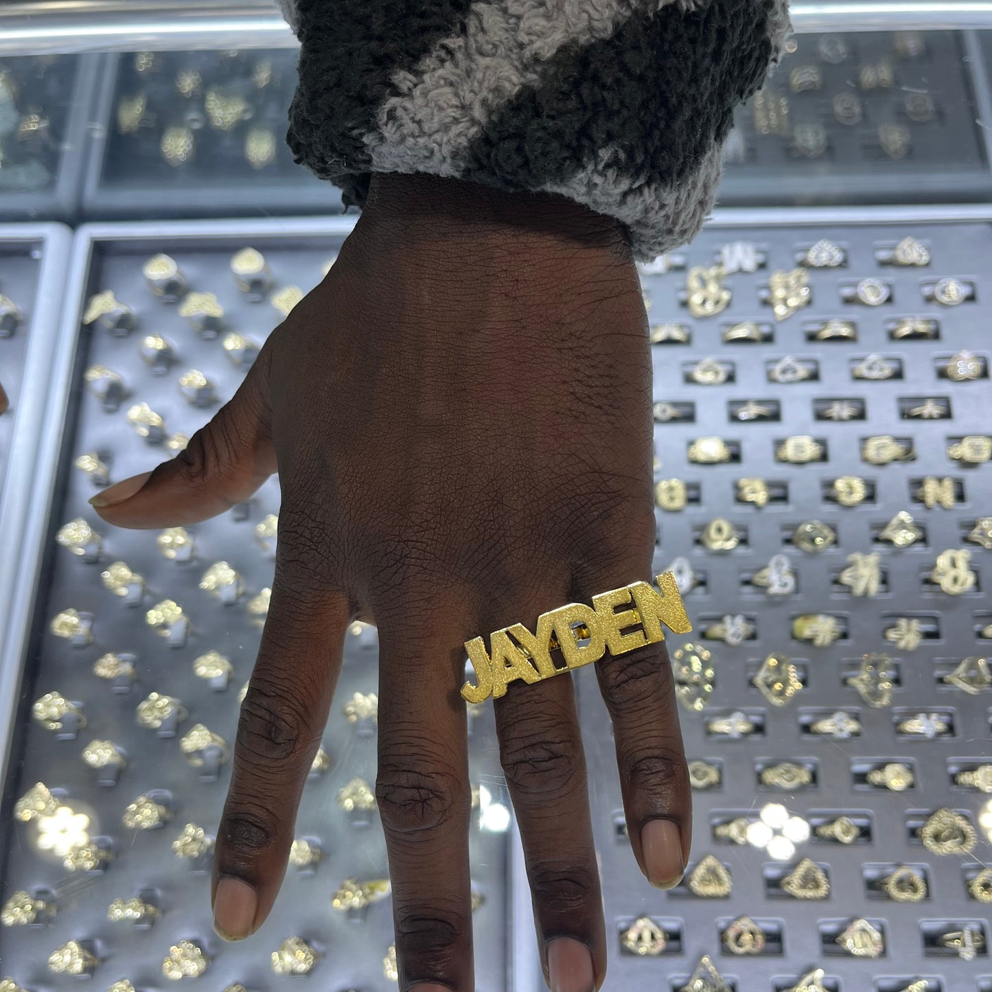 Custom 14K Gold Name Two Finger Ring