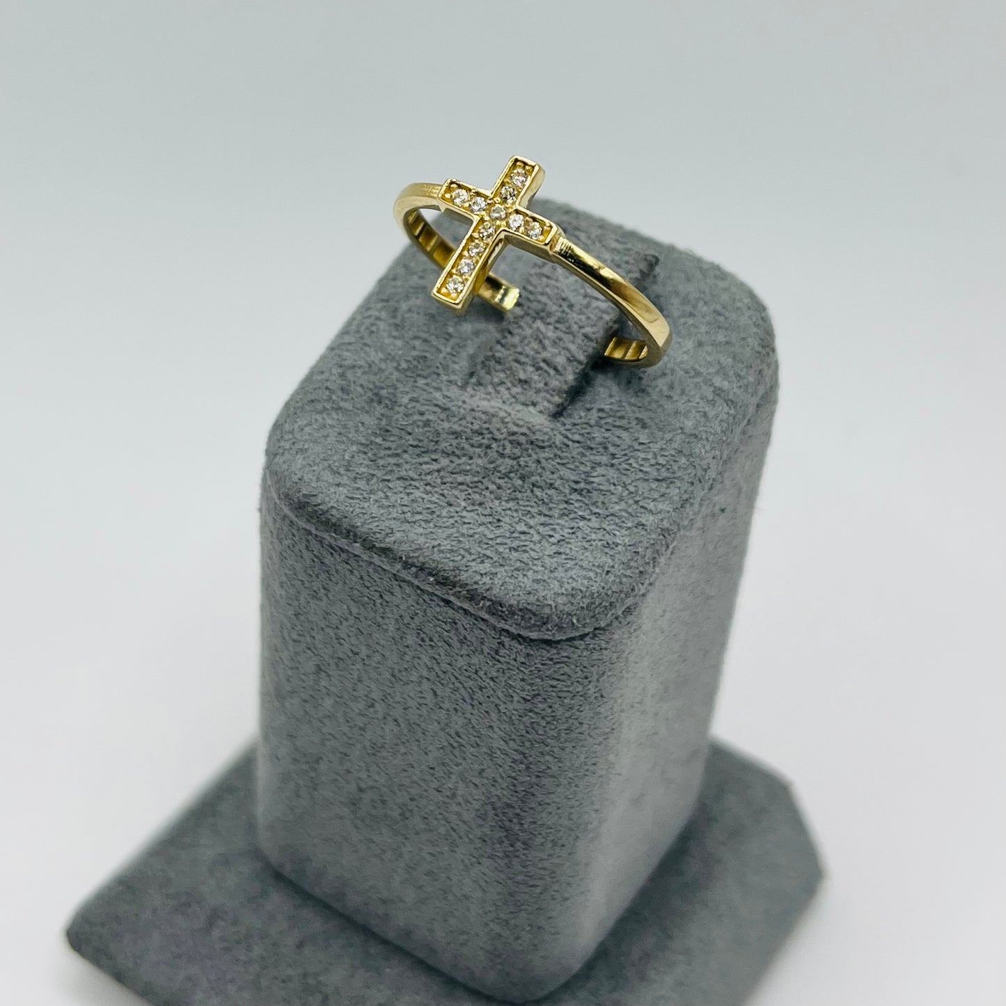 14k Gold CZ Cross Ring
