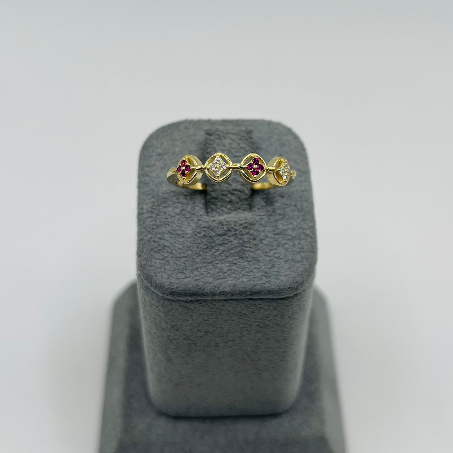 14k Gold Clover Cascade Ruby Ring