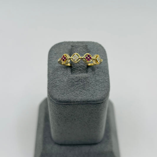 14k Gold Clover Cascade Ruby Ring