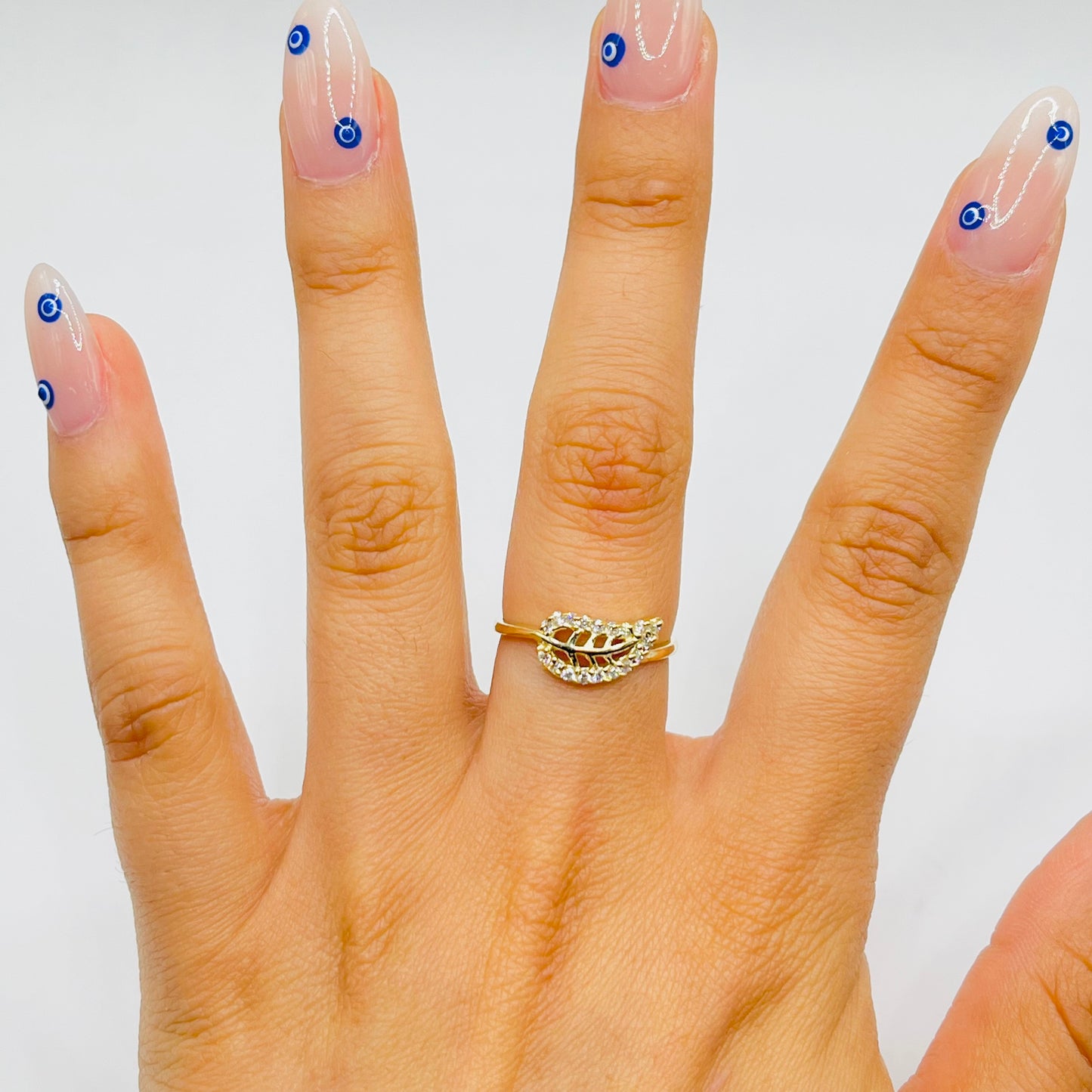 10k Gold Cz Feather Ring