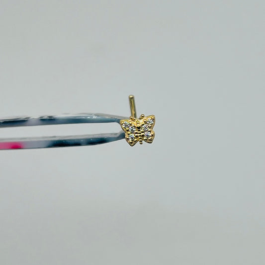 14K Gold CZ Butterfly Nose Ring 
L Shape