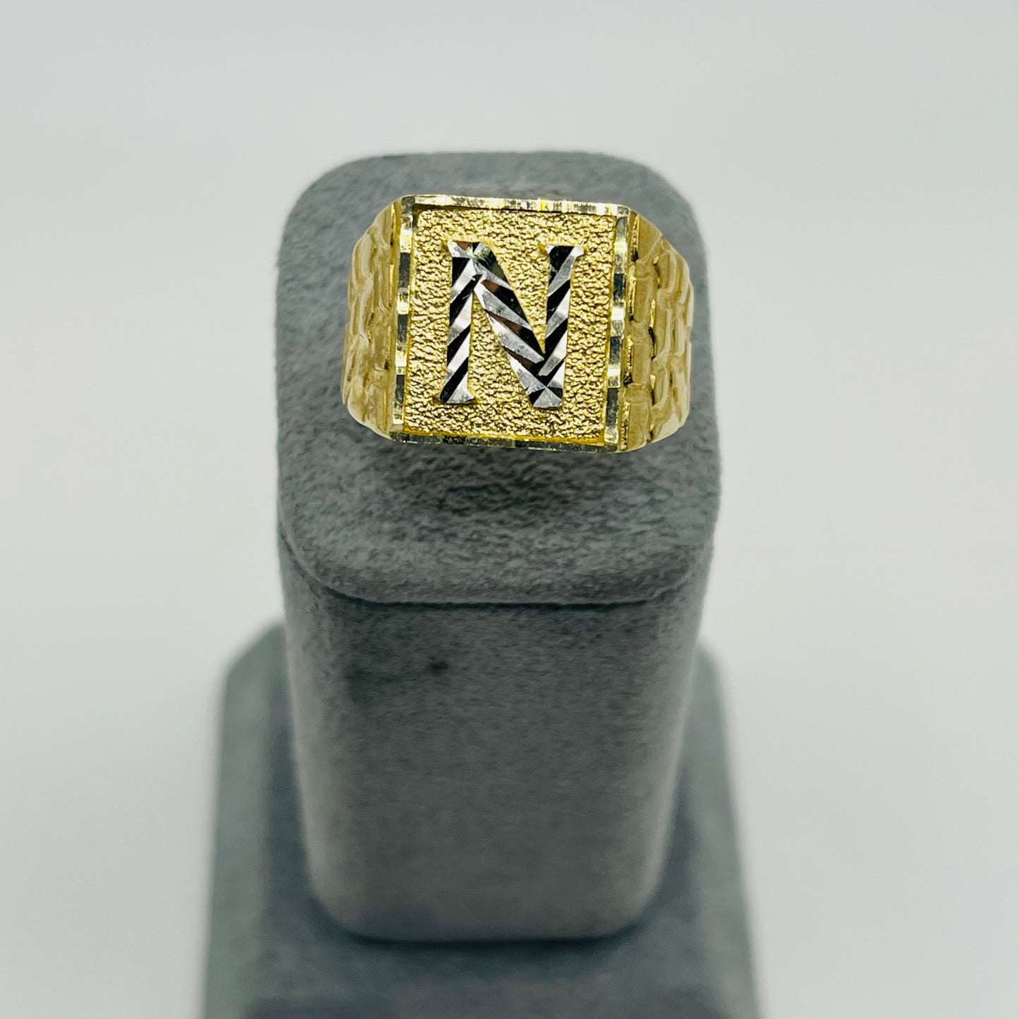 10K Gold Nugget Large Block Initial Ring (Large)