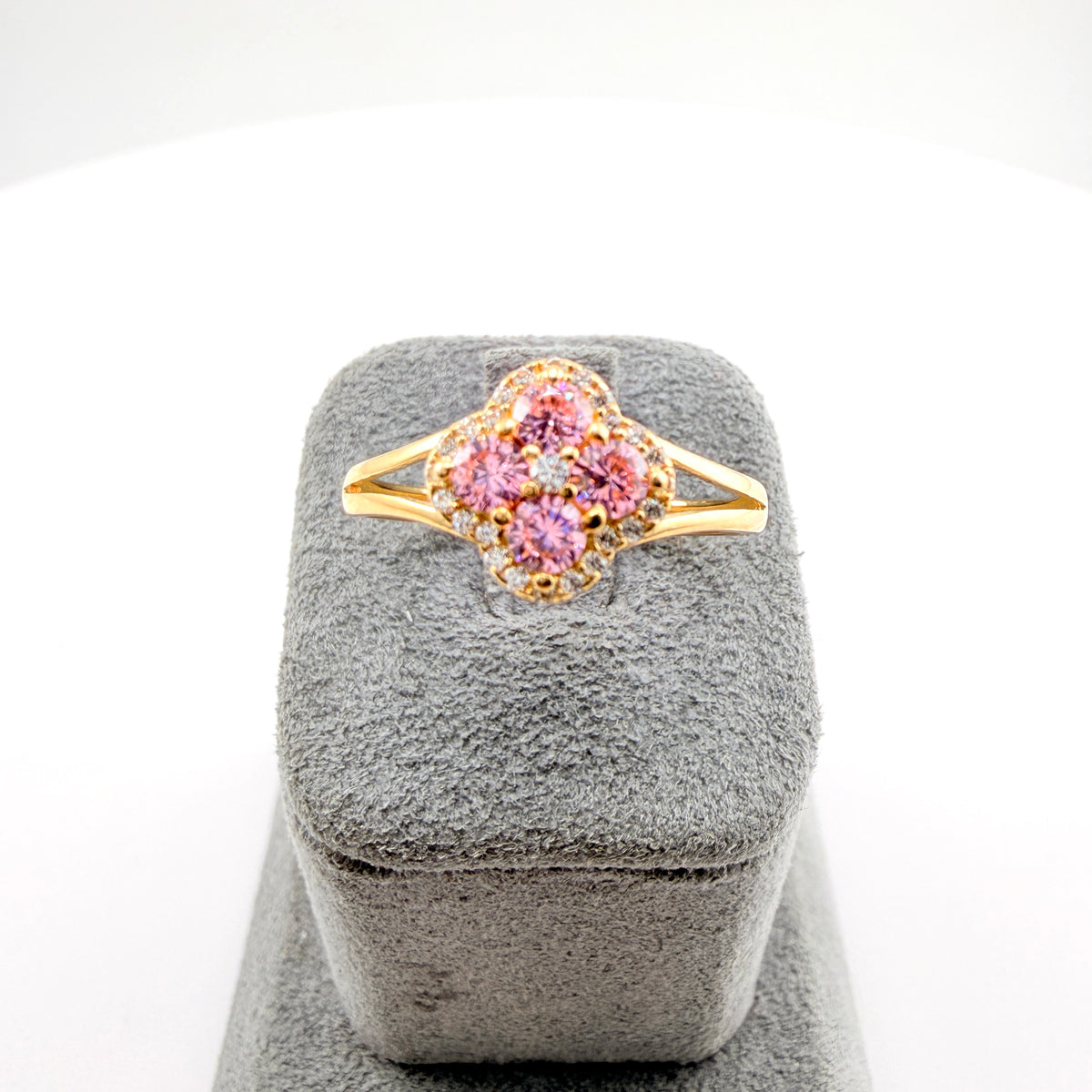 10K Gold Lux Pink CZ Clover Ring