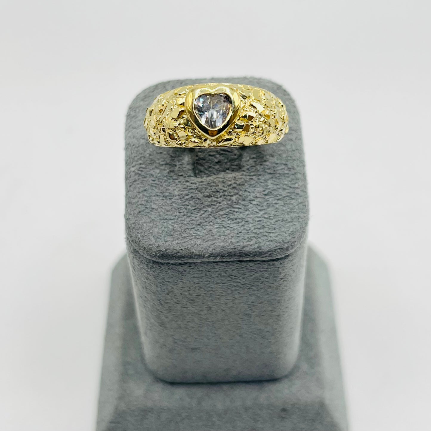 14k Gold Nugget Cz Heart Ring