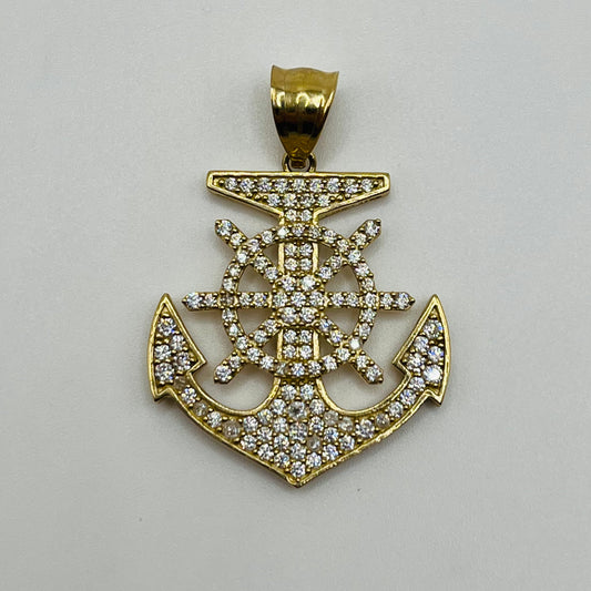 10k Gold Cz Anchor Charm
