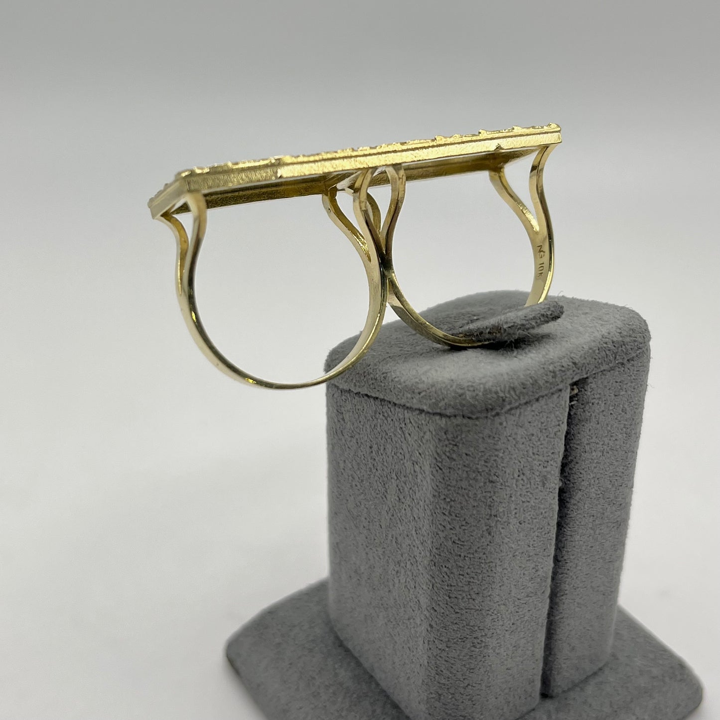 10k Gold Nugget Style 100 Bill Two- Finger Ring