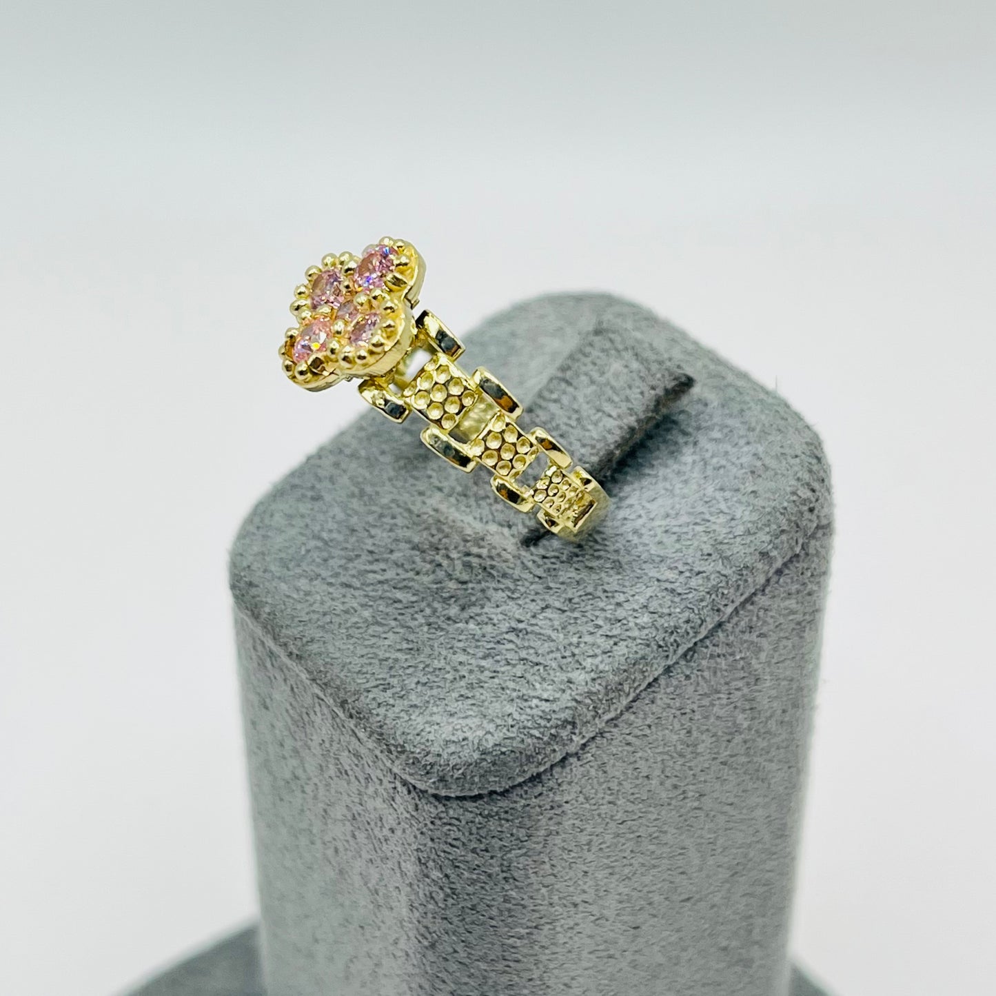 10k Gold Rx Pink Clover Ring
