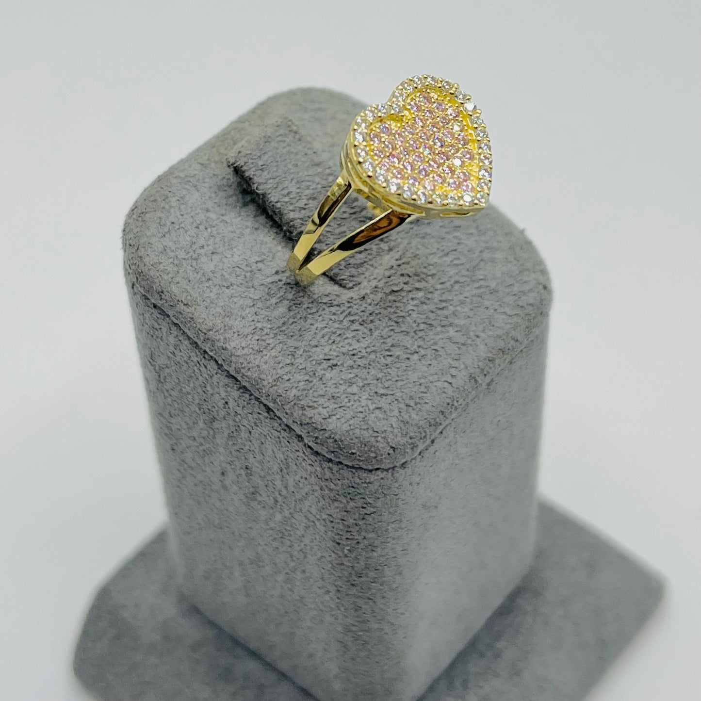 10k Gold Flat Cz Pink Heart Ring (S)