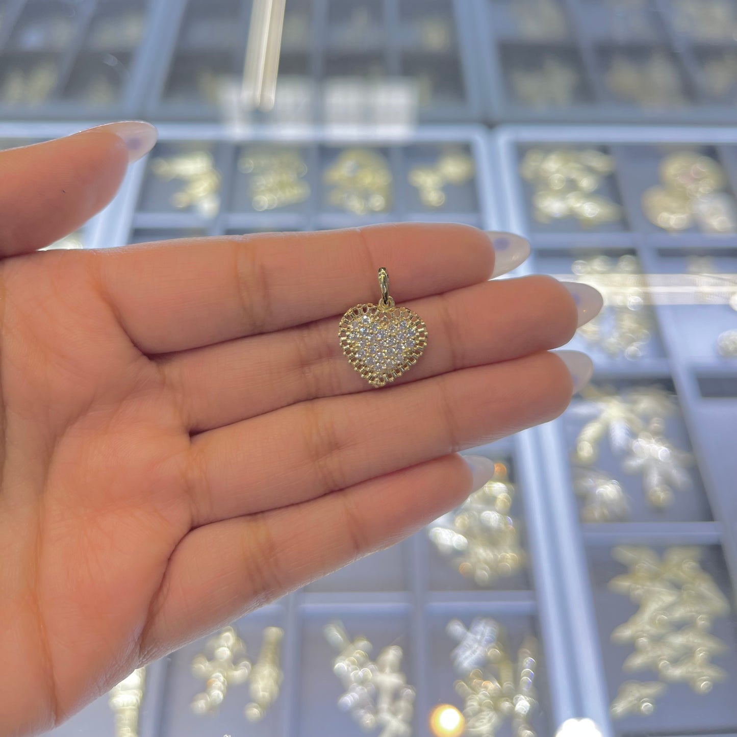 10K Gold Flat White Heart RX Charm (S)
