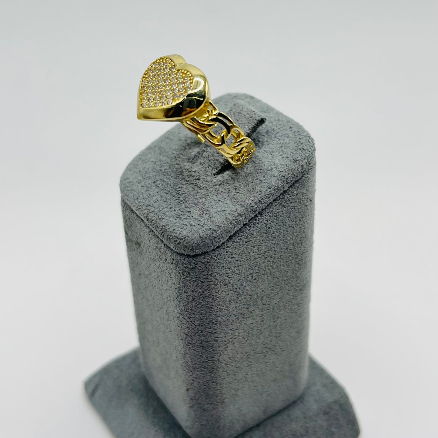 10K Gold Cuban Link CZ Heart Ring