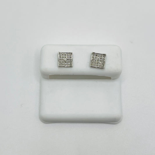10k White Gold Inverted Square Earrings (Screwback) 7mm