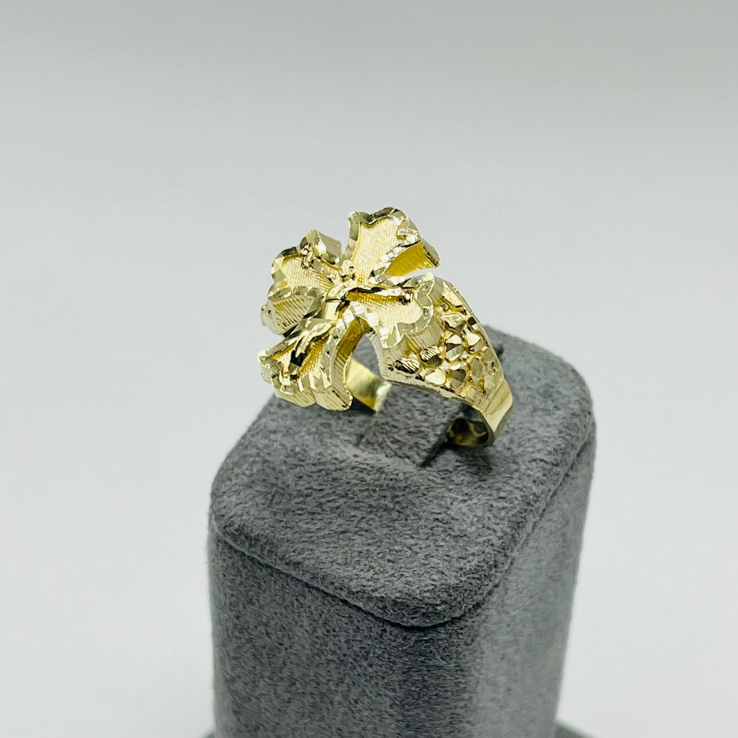 10k Gold Royal Cross with Jesus Nugget Ring