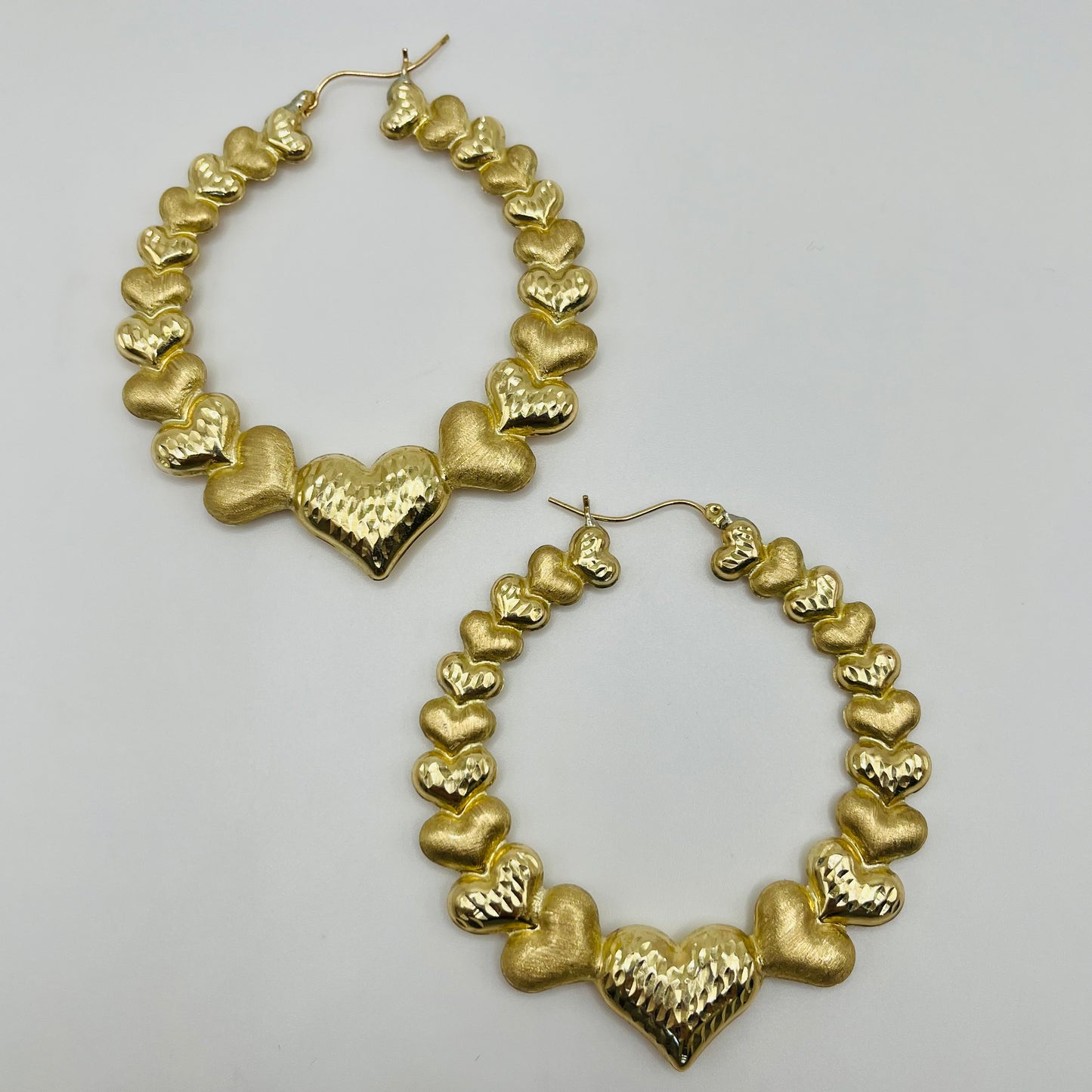 10K Multi Heart Hoop Earrings (2")