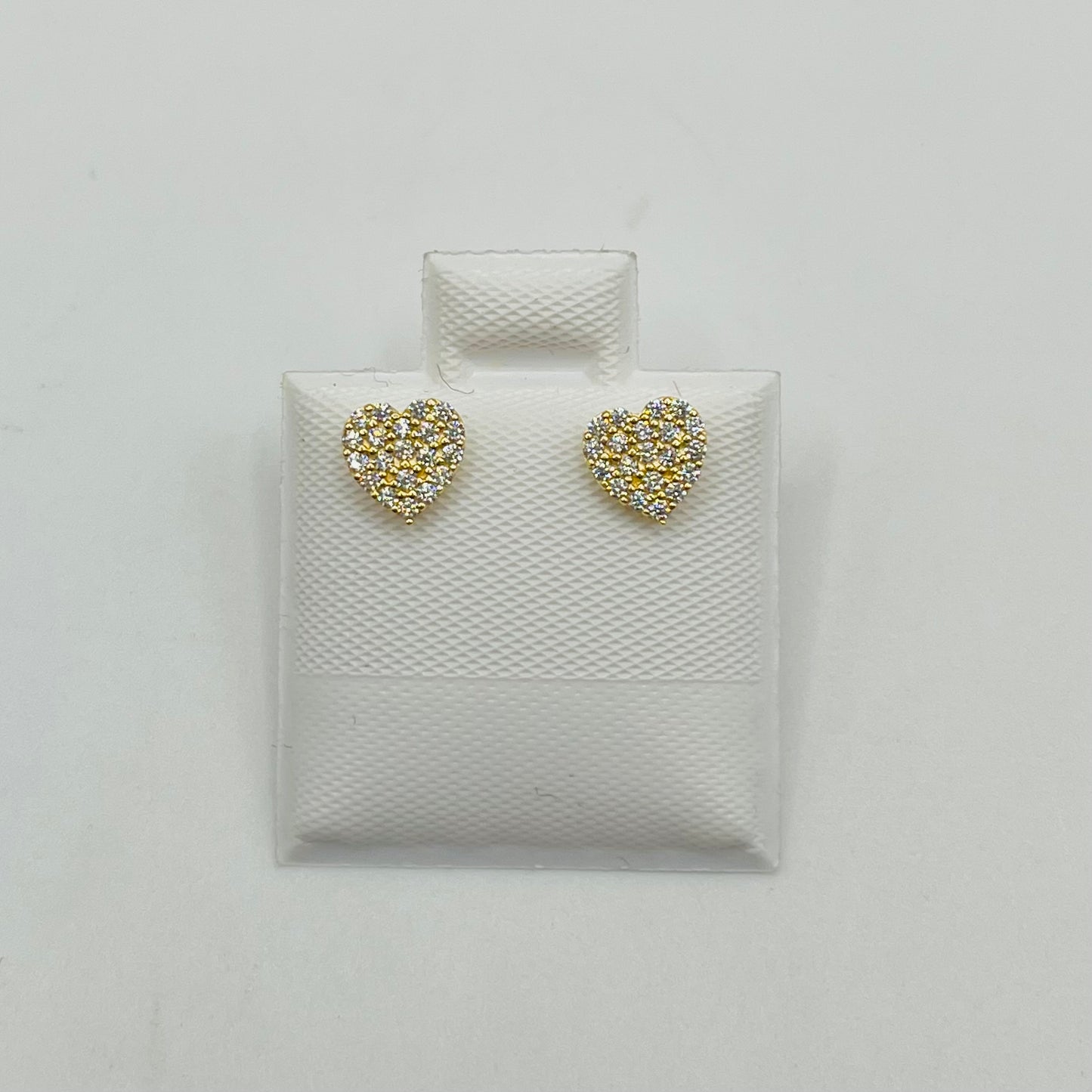 10k Gold White Mini Heart Earrings Cz (Screwback)