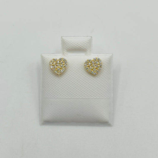 14k Gold White Mini Heart Earrings Full CZ (Screwback)