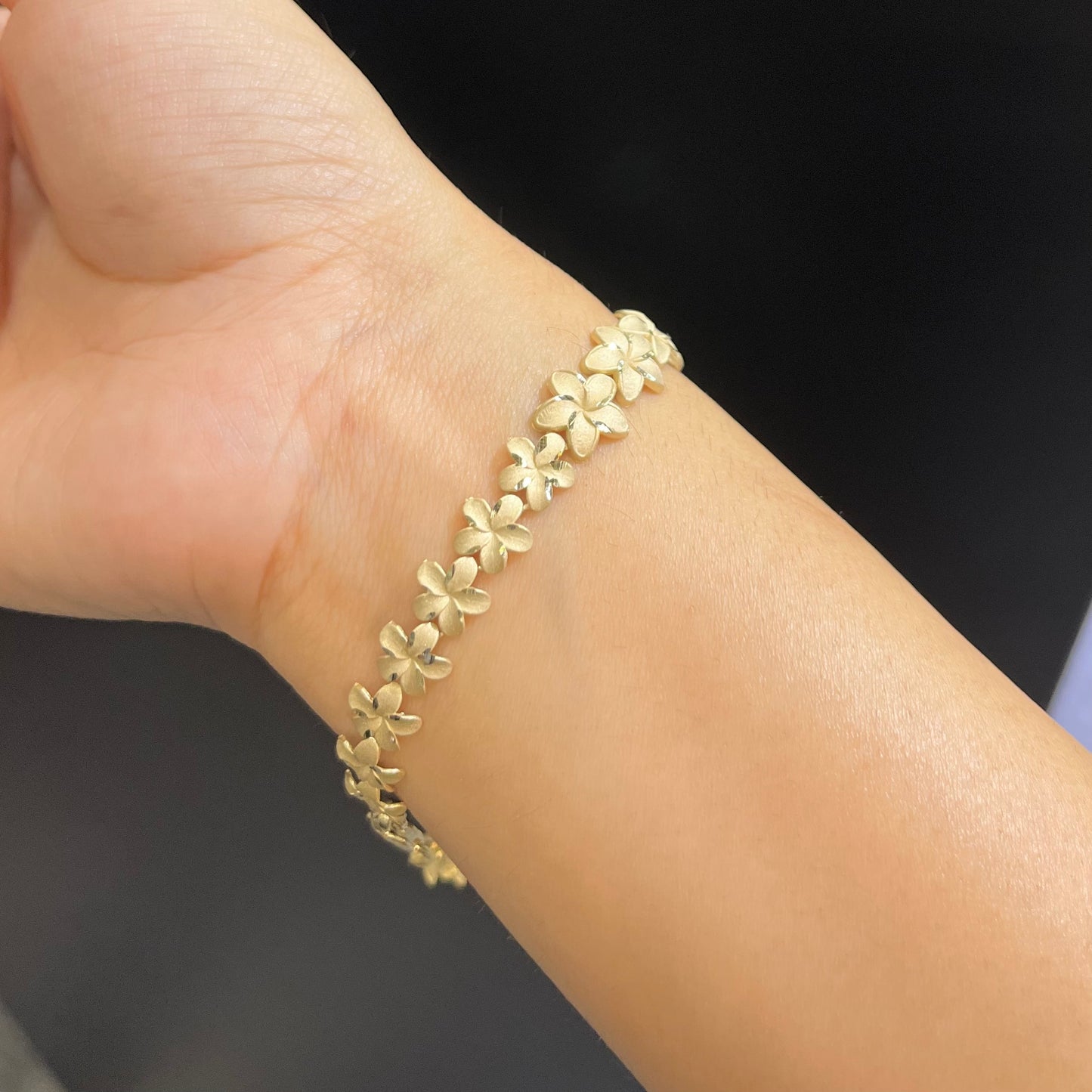 10k Gold Satin Hibiscus Bracelet (SML-LRG)