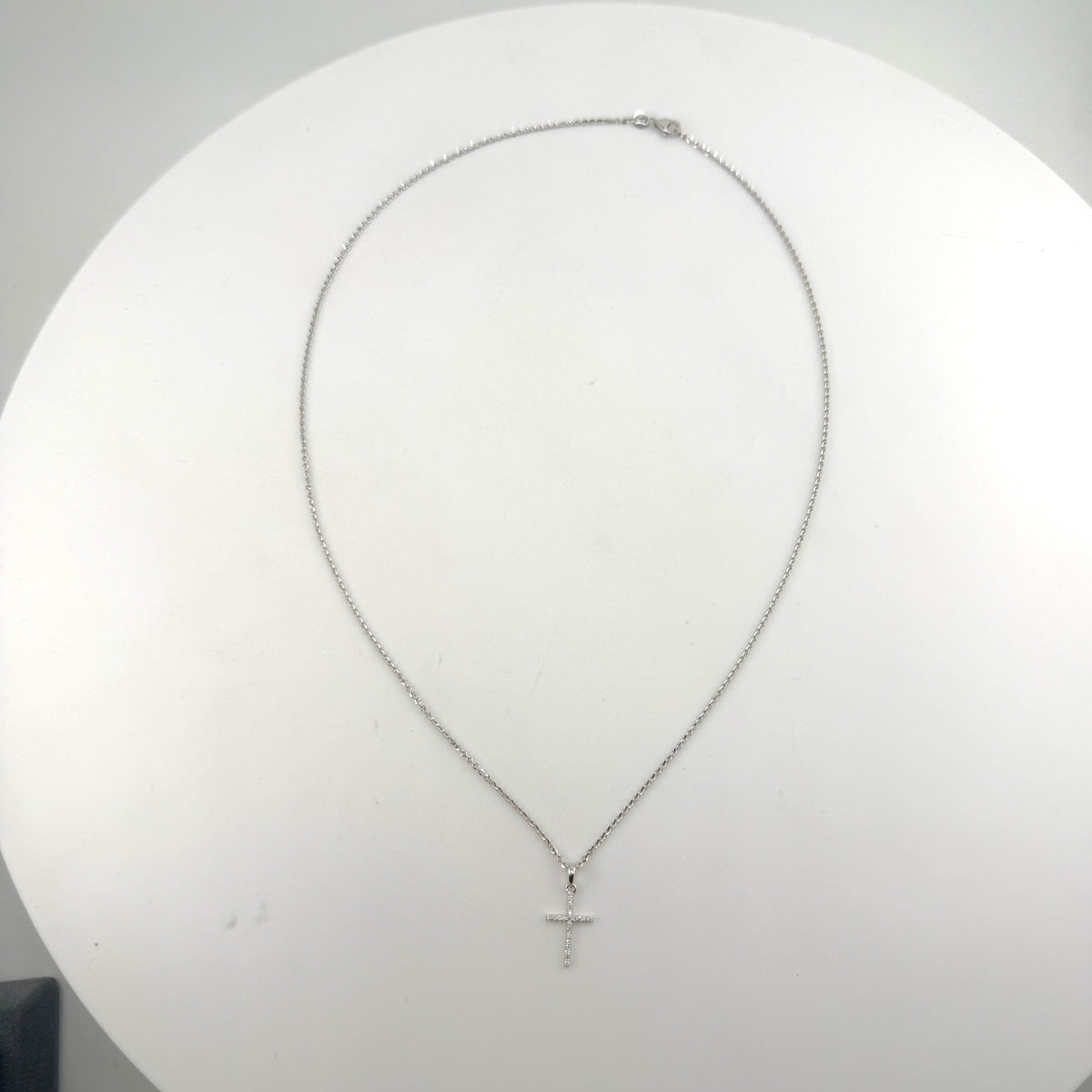 14K White Gold Natural Diamond Dainty Cross Necklace Set
