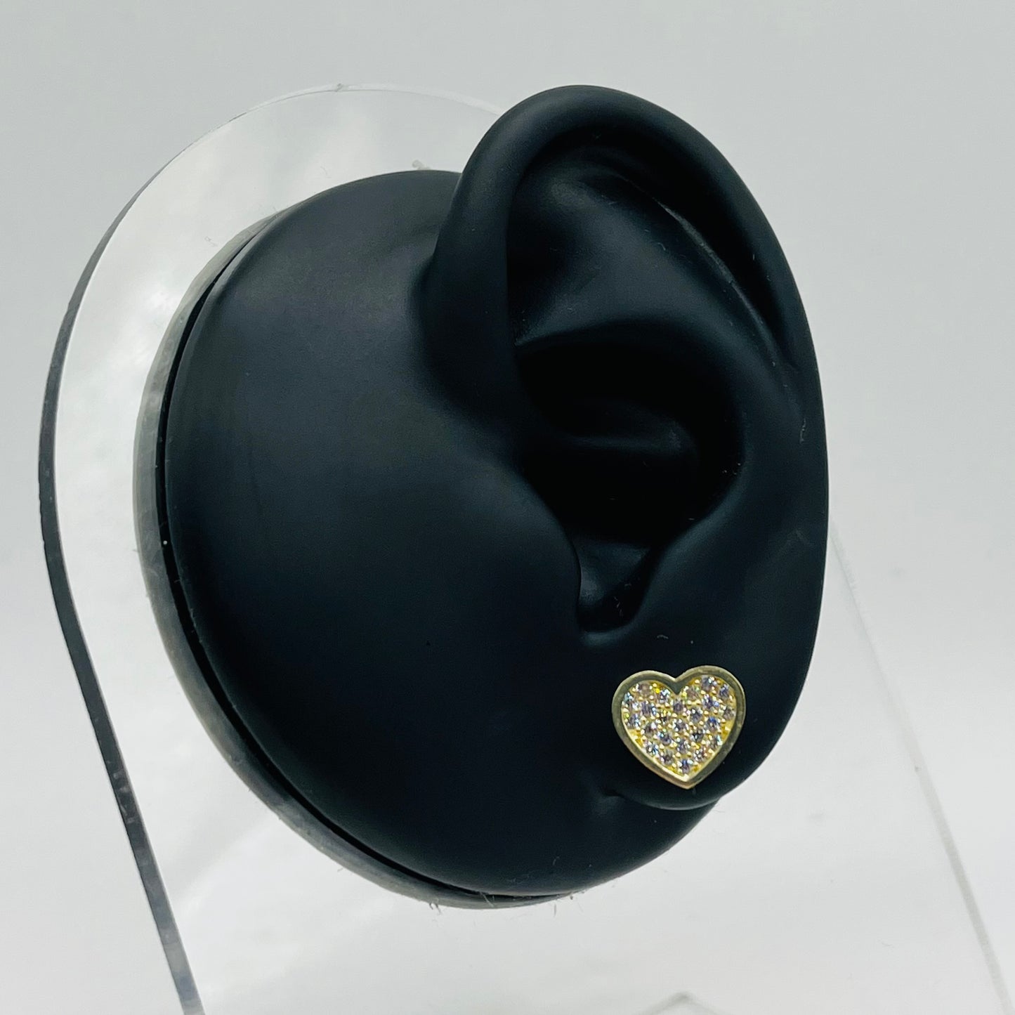 10K Gold CZ Flat Heart Earrings (10mm)