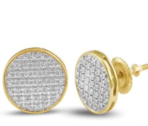 10k Gold Diamond Round Flat Earrings (Screwback)