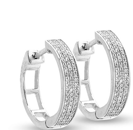 14k White Gold Diamond Hoop Earrings