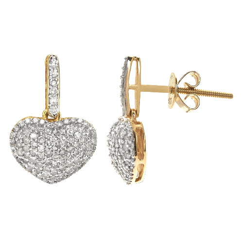 10k Gold Diamond Dangling Heart Stud Earrings