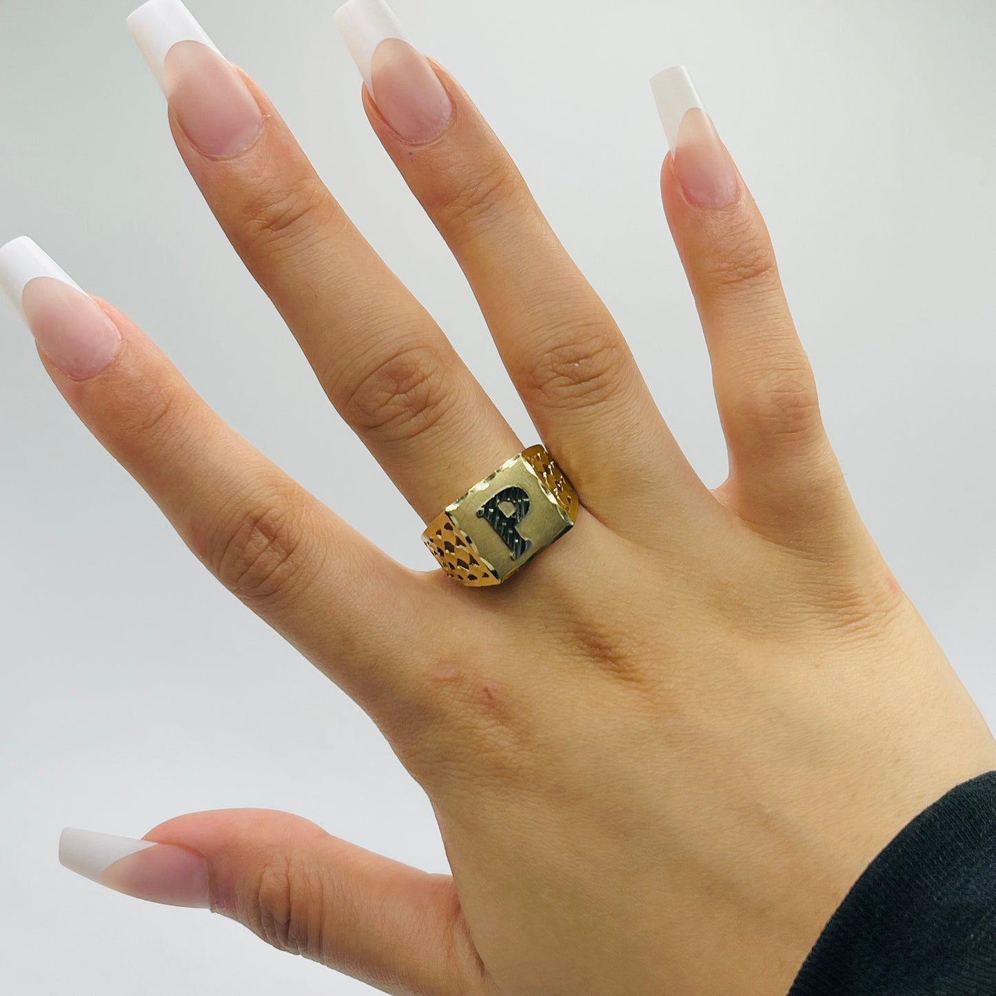 10K Gold Square Initial Ring (Large)