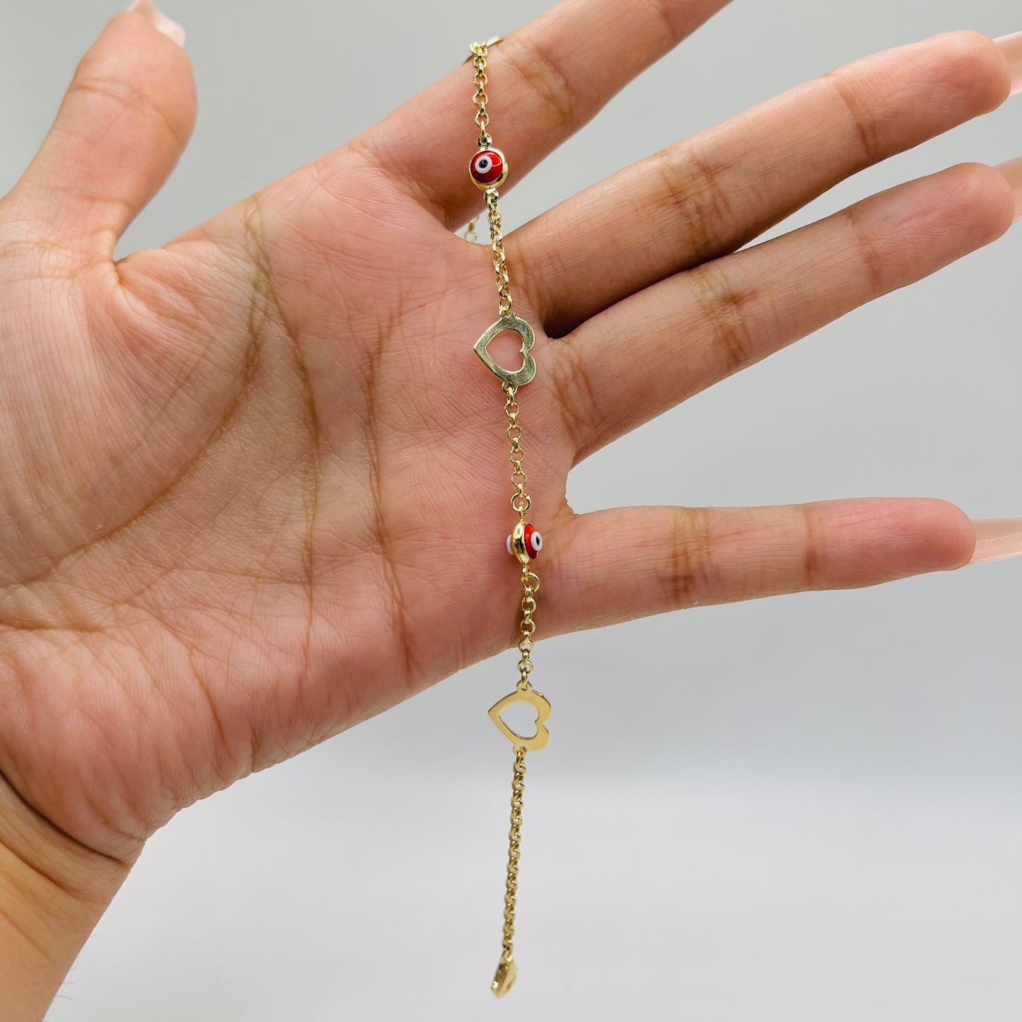 14K Gold Heart Evil Eye Bracelet