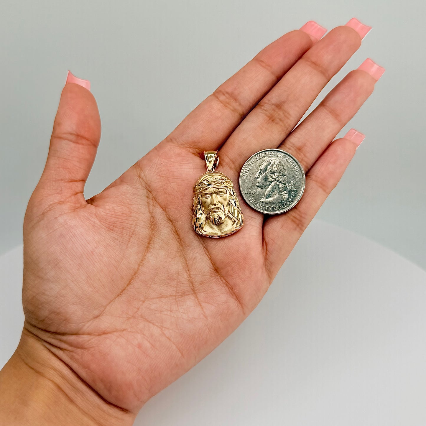 10k Gold Jesus Matte Pendant (M)