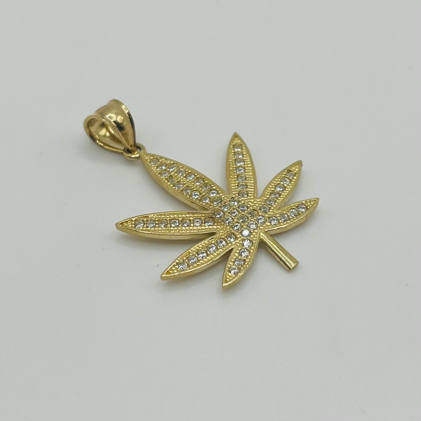 10k Gold Cz Weed Pendant