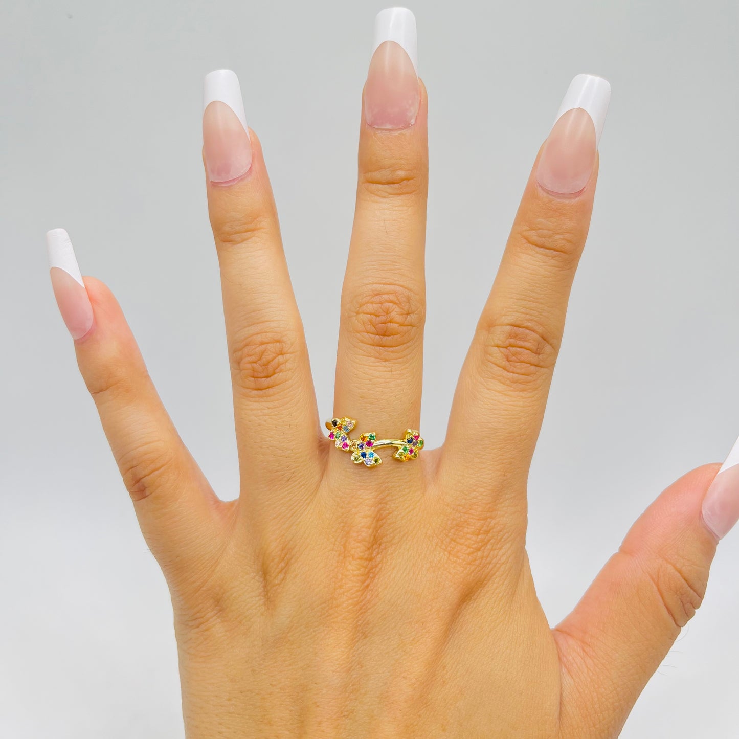 14k Gold Multicolor CZ Butterfly Ring