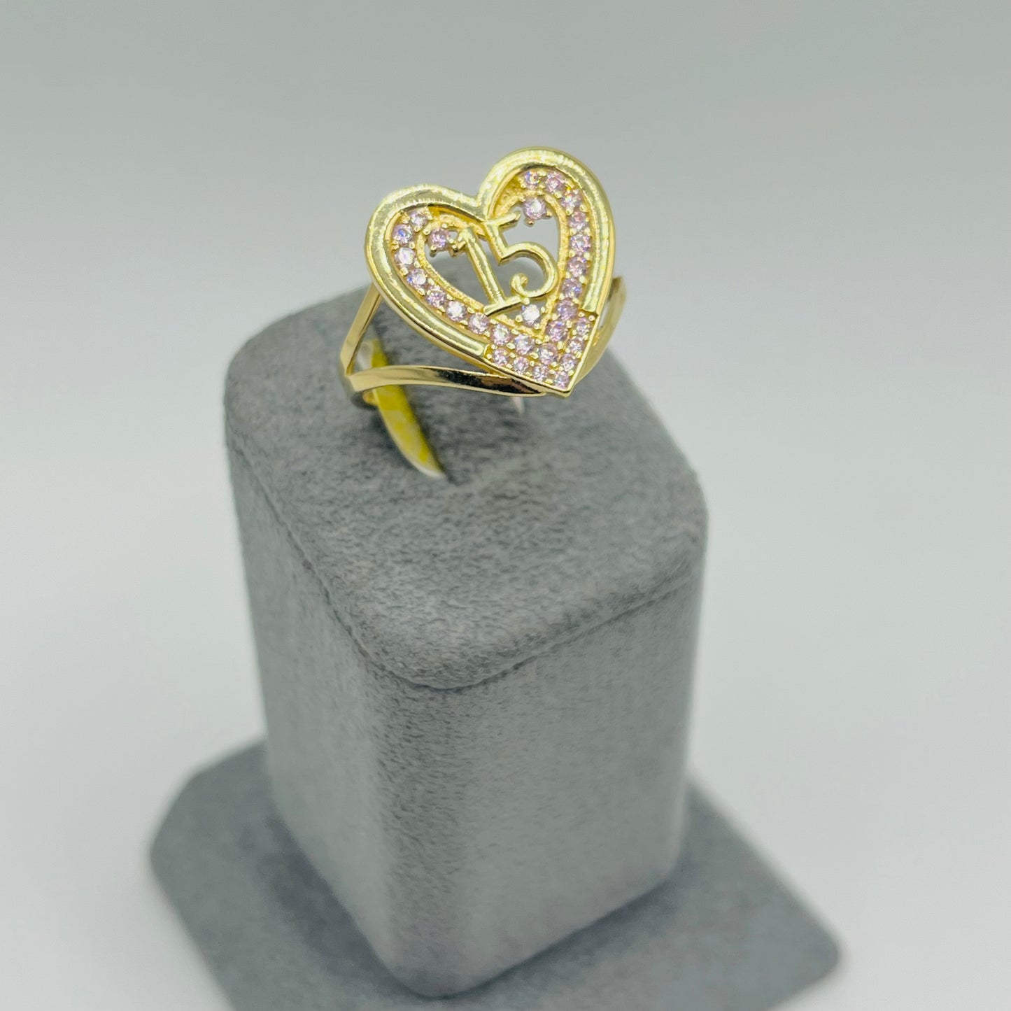 14k Hermosa Pink Cz Heart Quince Ring