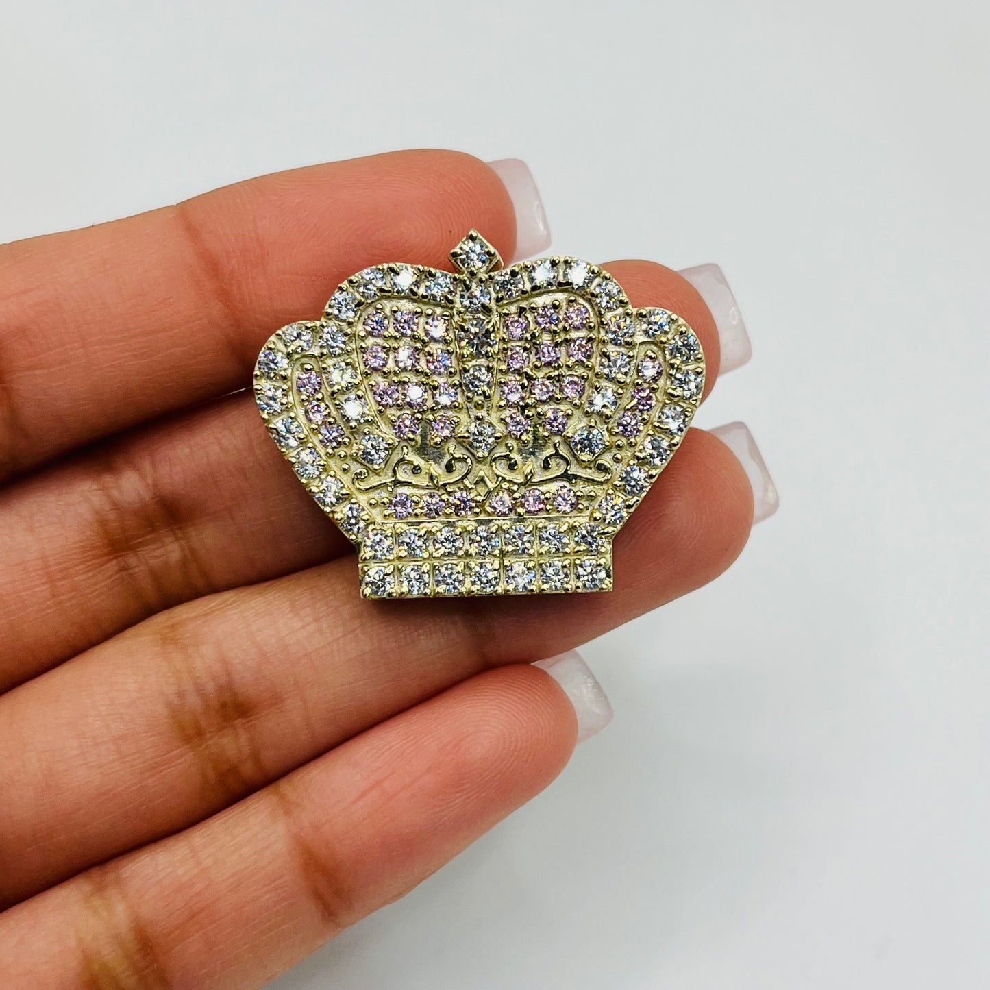 10K Gold Pink and White CZ Crown Sliding Charm for RX Chain