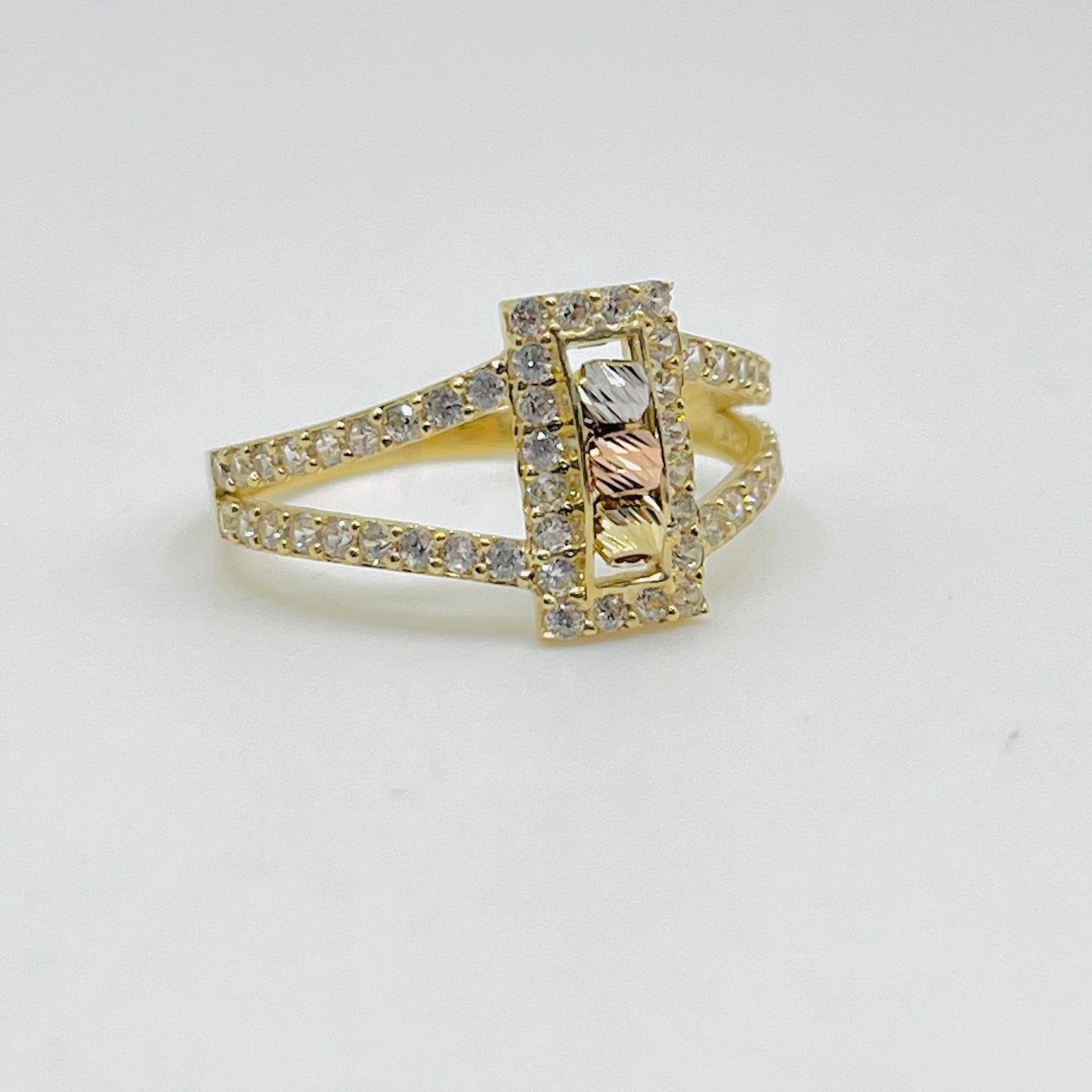 10K Gold CZ Rectangle Mirror Ball Ring