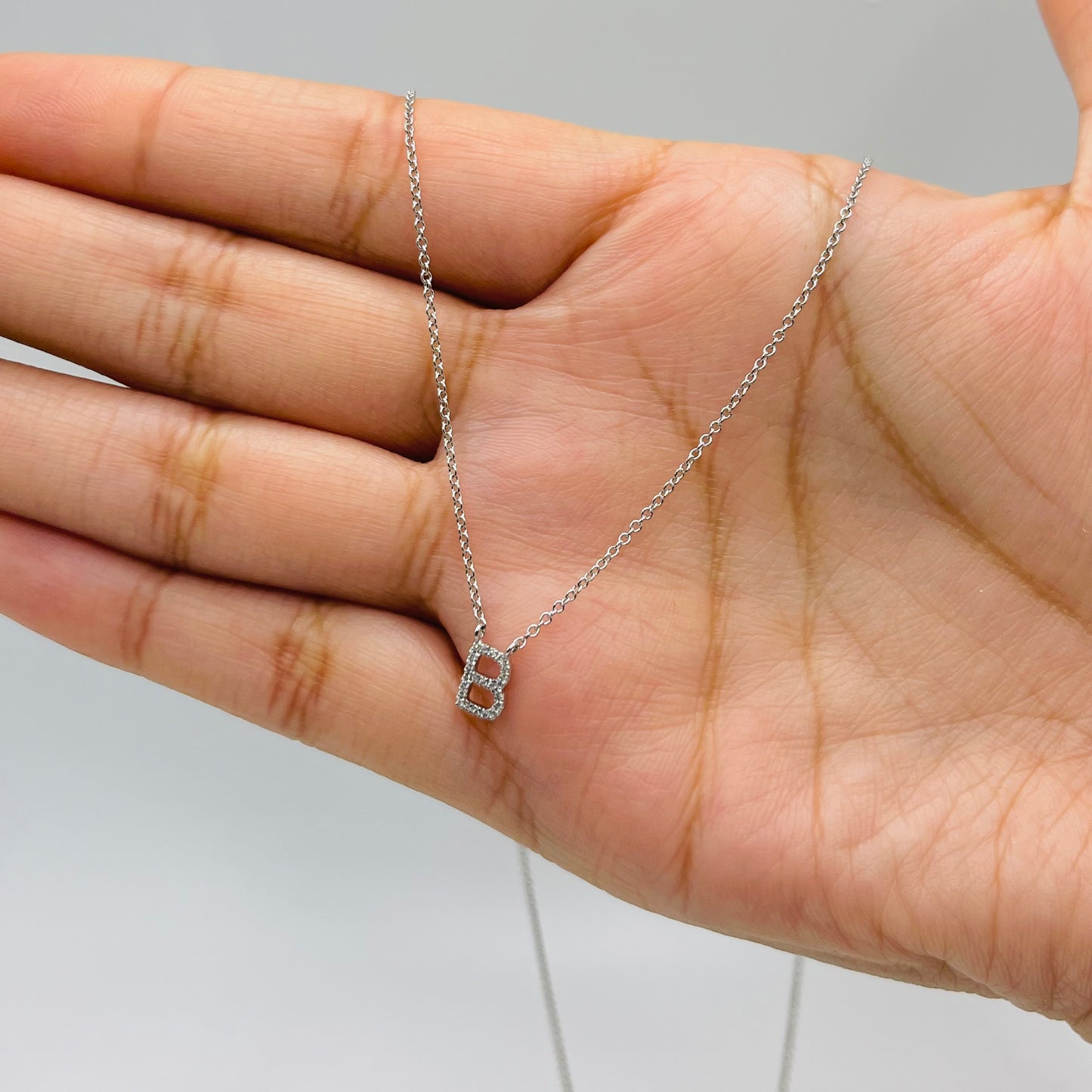 14K White Gold Diamond Classic Initial Chain