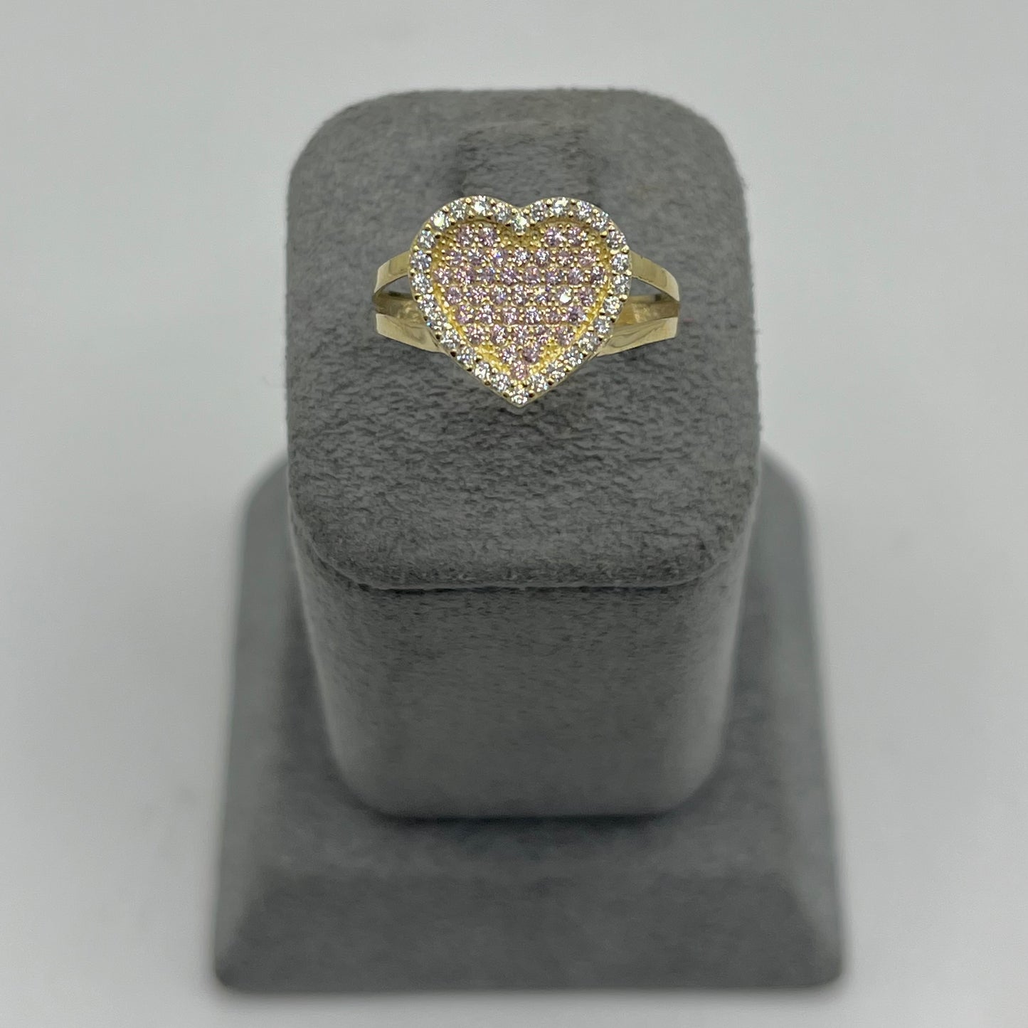 10k Gold Flat Cz Pink Heart Ring (S)