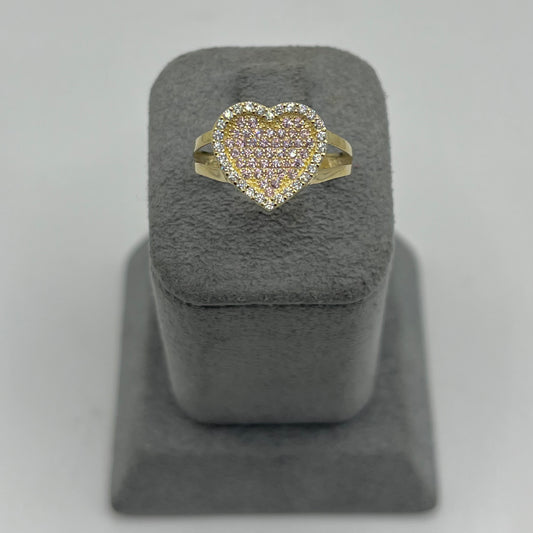10k Gold Flat Cz Pink Heart Ring (S)
