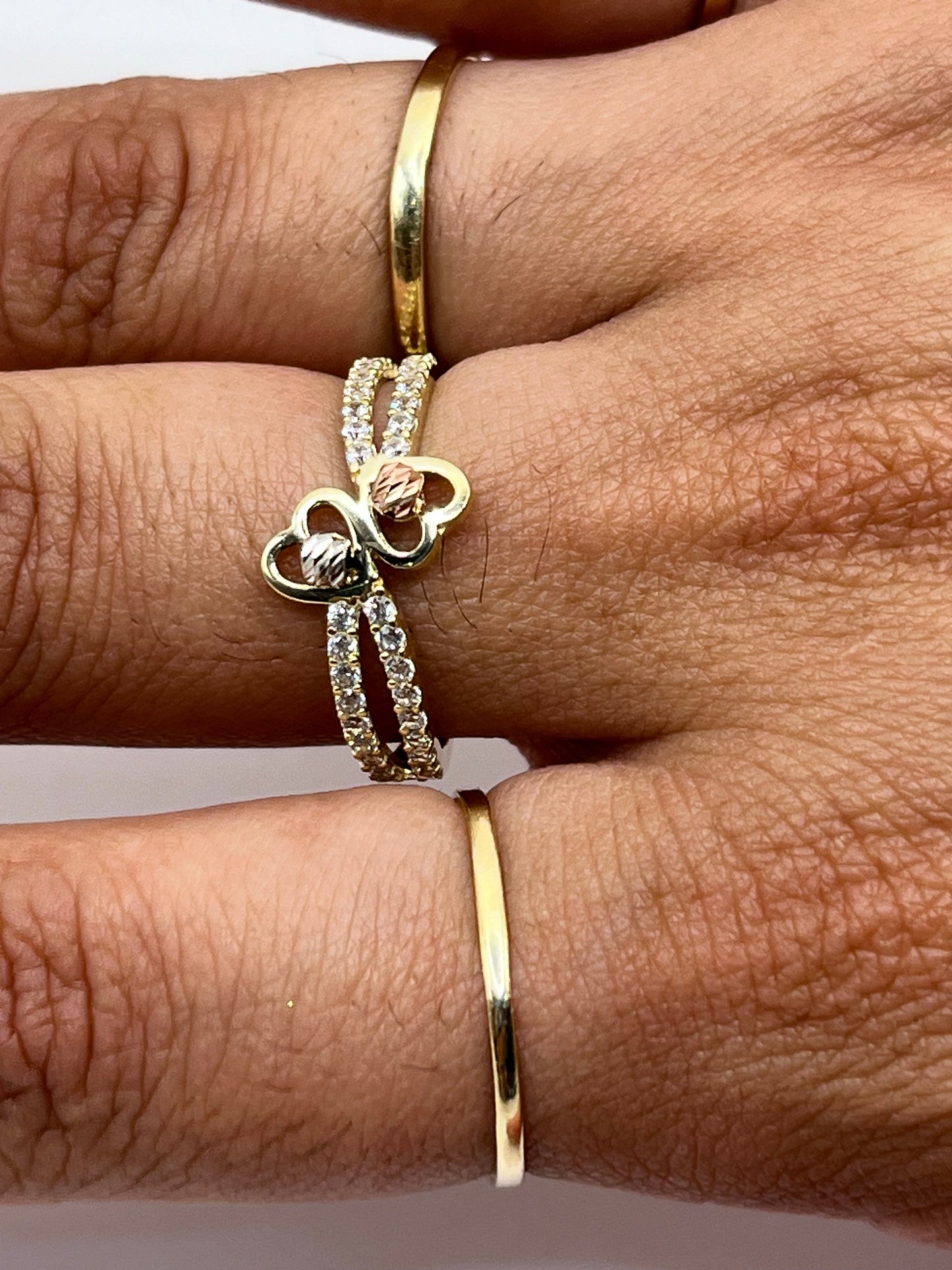 10K Gold Double Mirror Ball Heart Ring