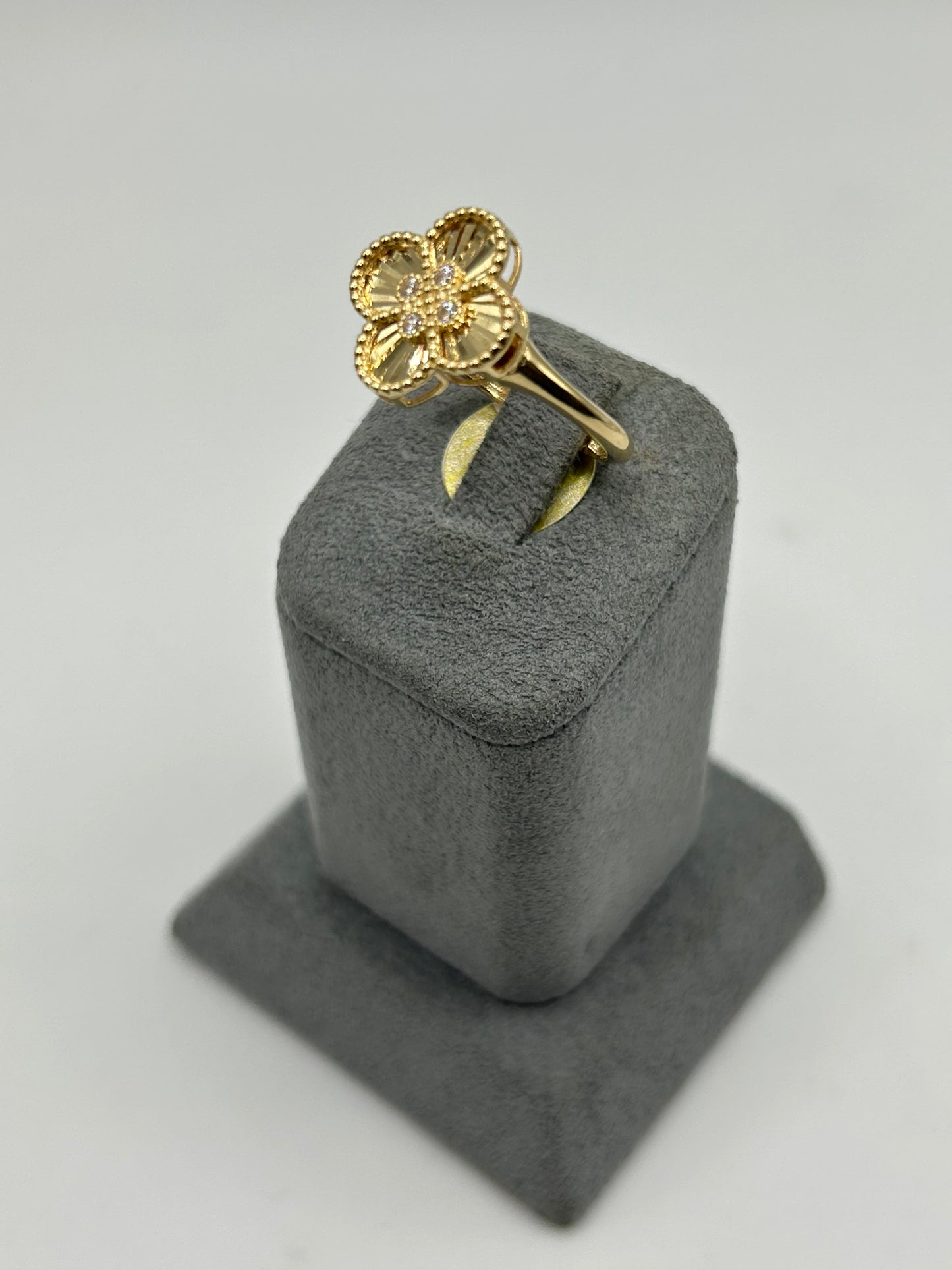 14K Gold CZ Fancy Clover Ring