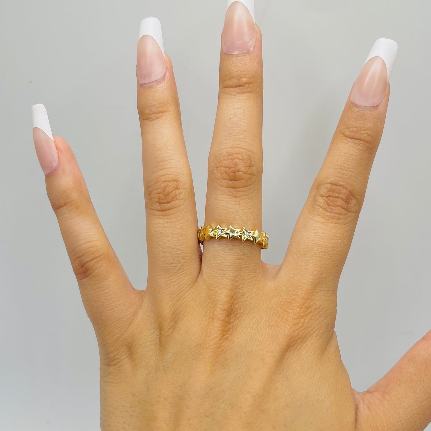 14k Gold CZ Star Band Ring