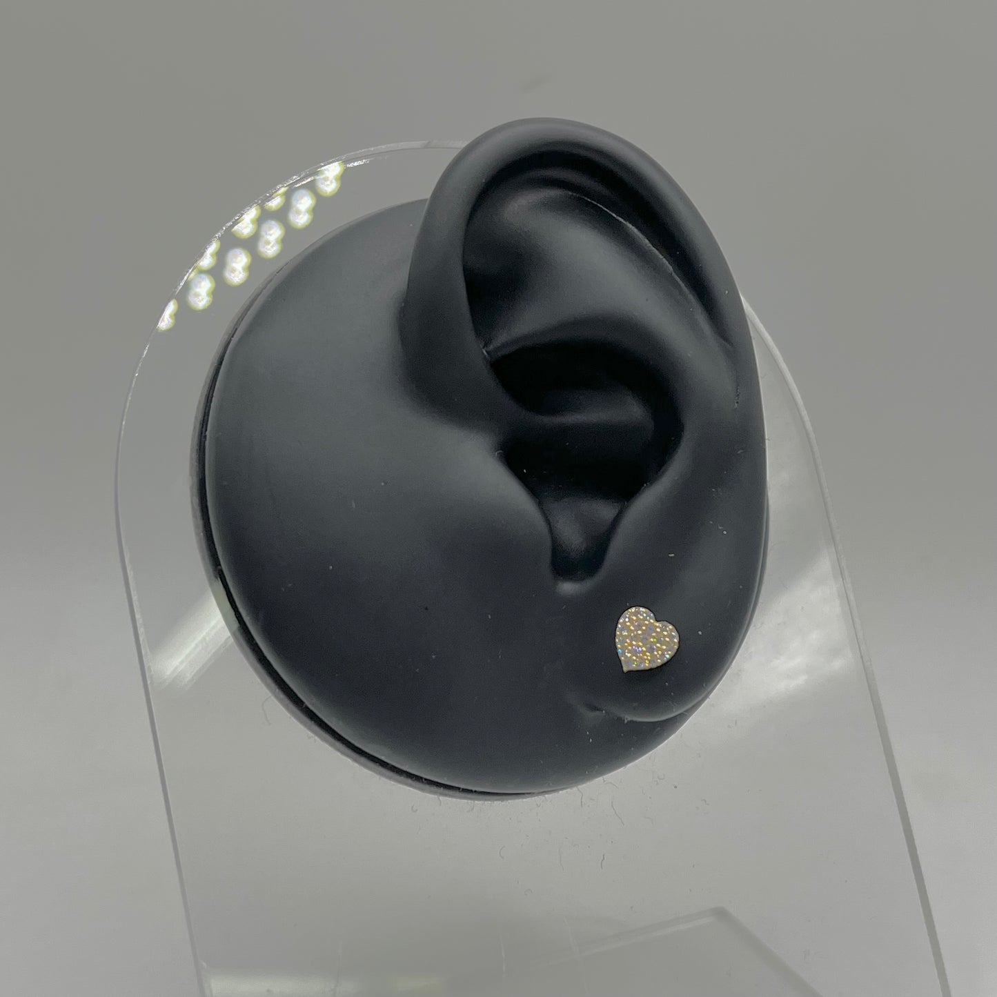 10k Gold White Mini Heart Earrings Cz (Screwback)